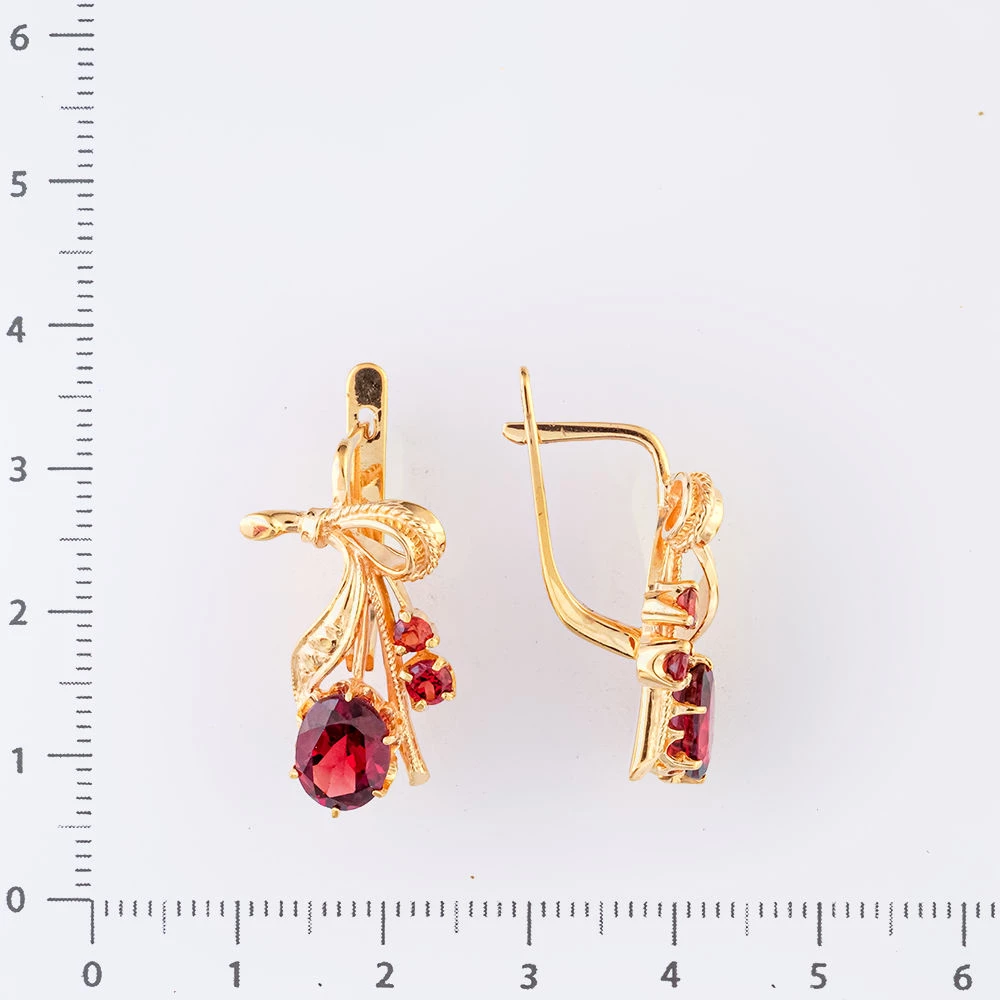 Серьги с гранатом из красного золота 585 пробы