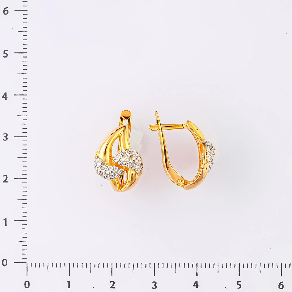 Серьги с фианитом из красного золота 585 пробы