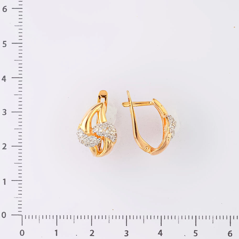 Серьги с фианитом из красного золота 585 пробы