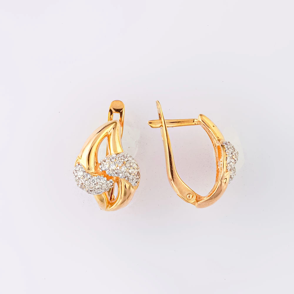 Серьги с фианитом из красного золота 585 пробы