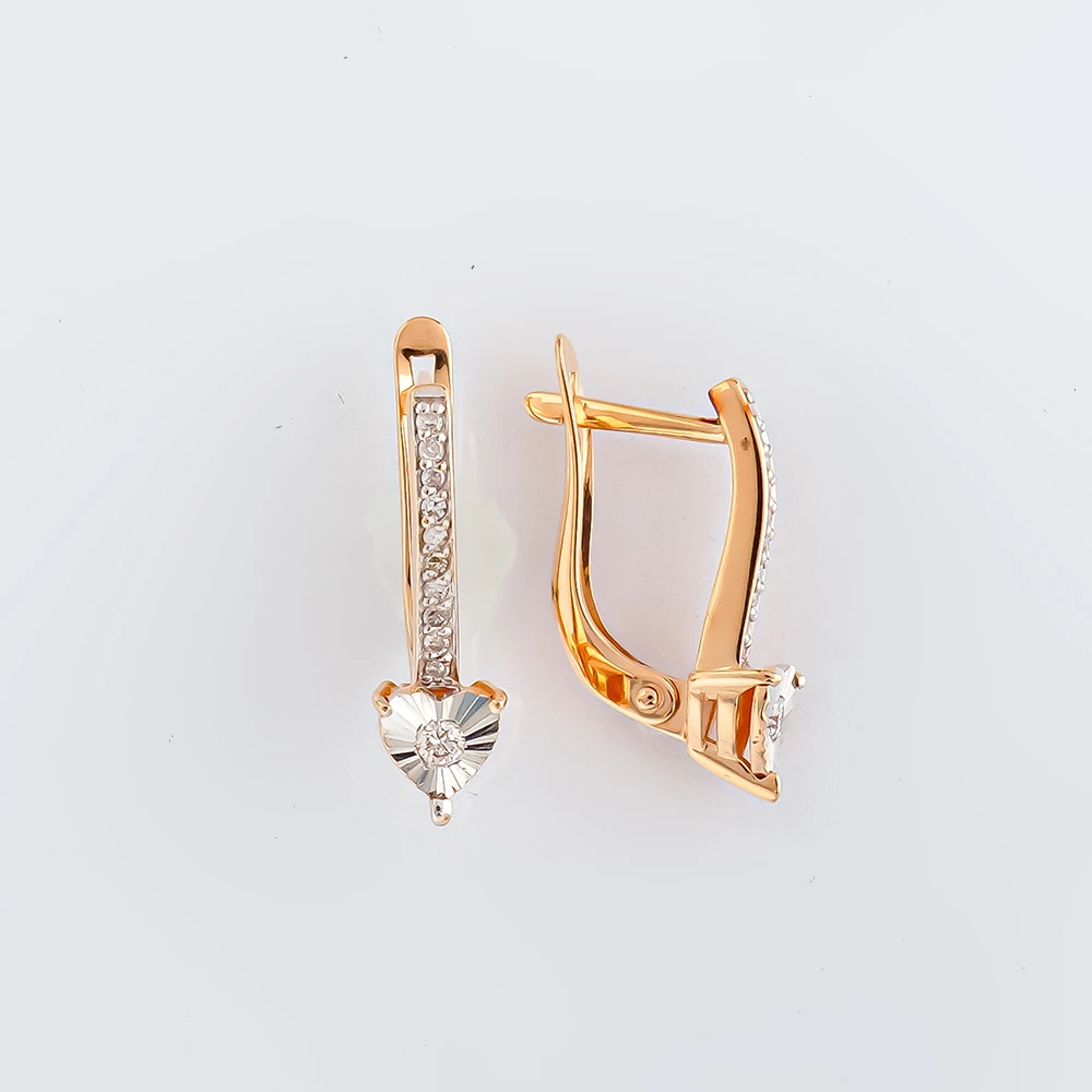 Серьги с бриллиантом из красного золота 585 пробы