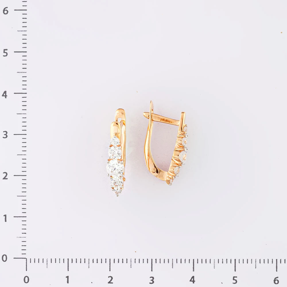 Серьги с фианитом из красного золота 585 пробы