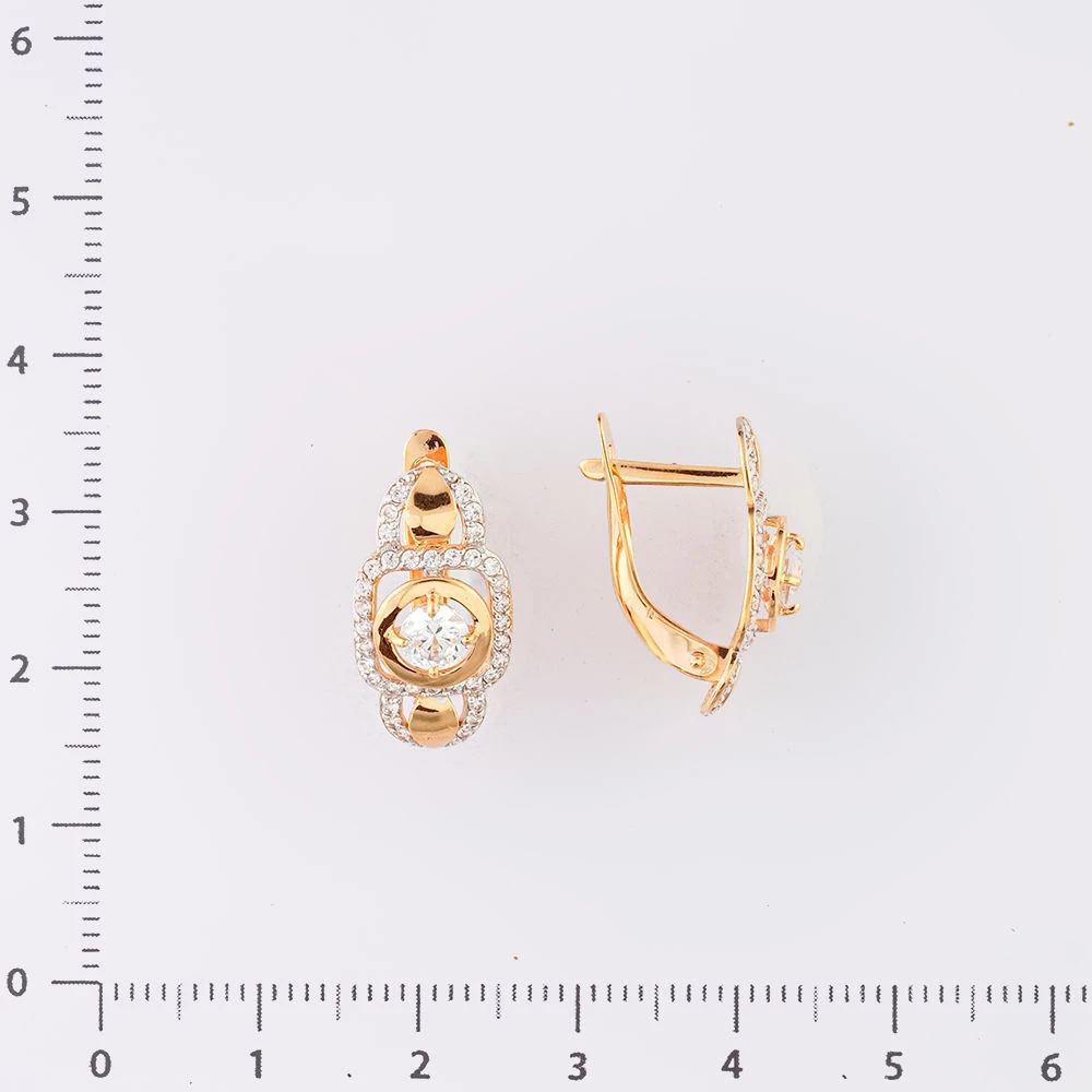 Серьги с фианитом из красного золота 585 пробы