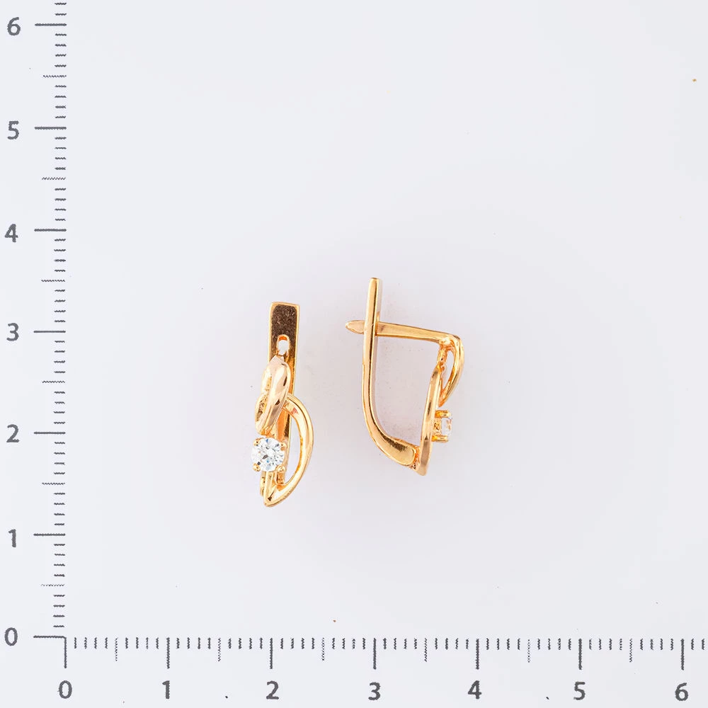 Серьги с фианитом из красного золота 585 пробы