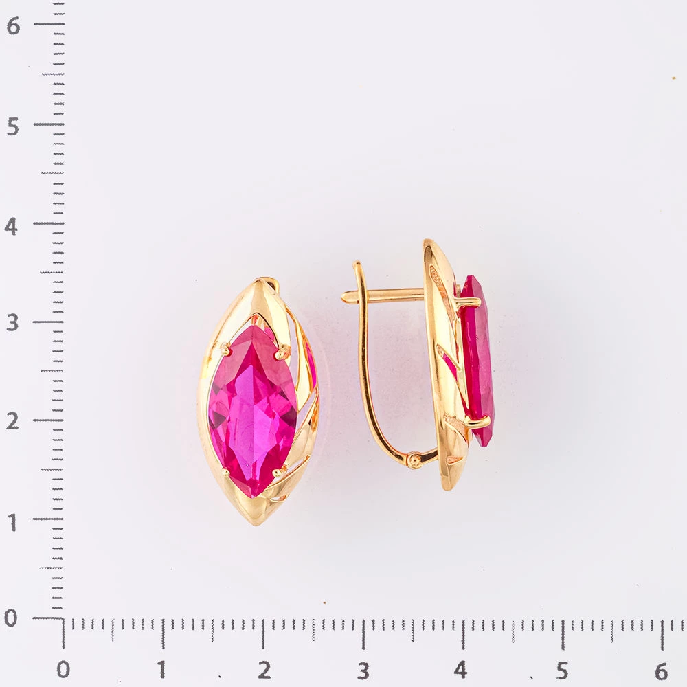 Серьги с фианитом из красного золота 585 пробы