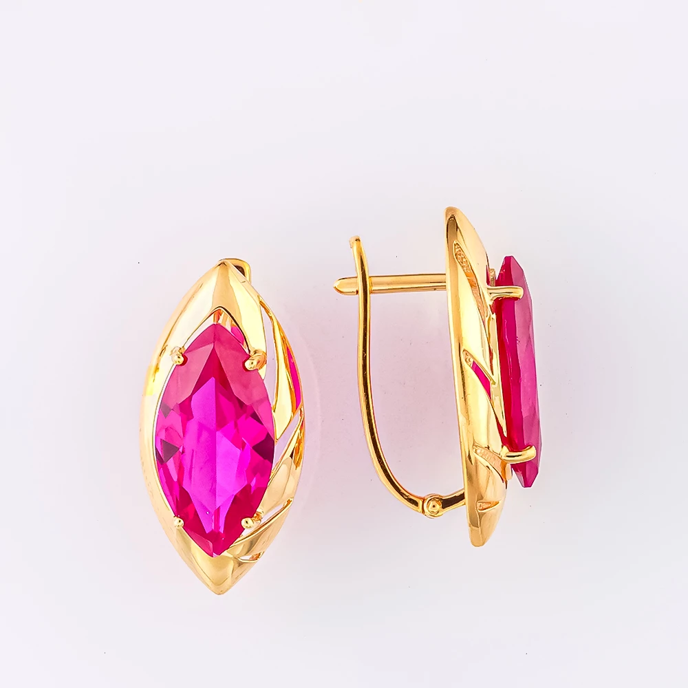 Серьги с фианитом из красного золота 585 пробы
