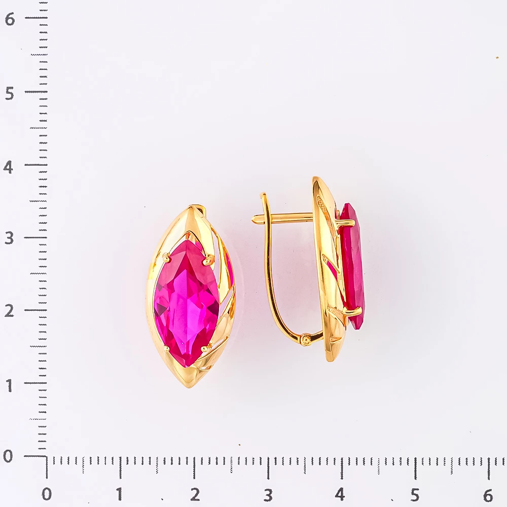Серьги с фианитом из красного золота 585 пробы