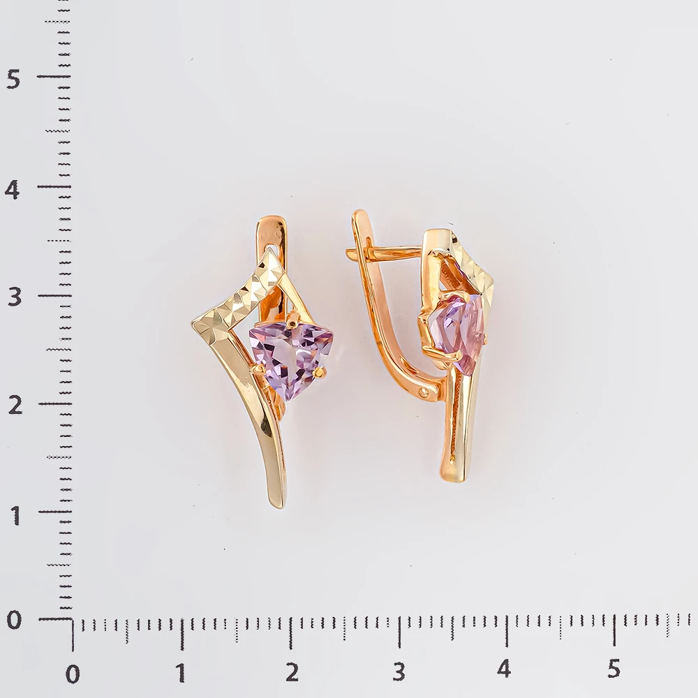 Серьги с аметистом из красного золота 585 пробы