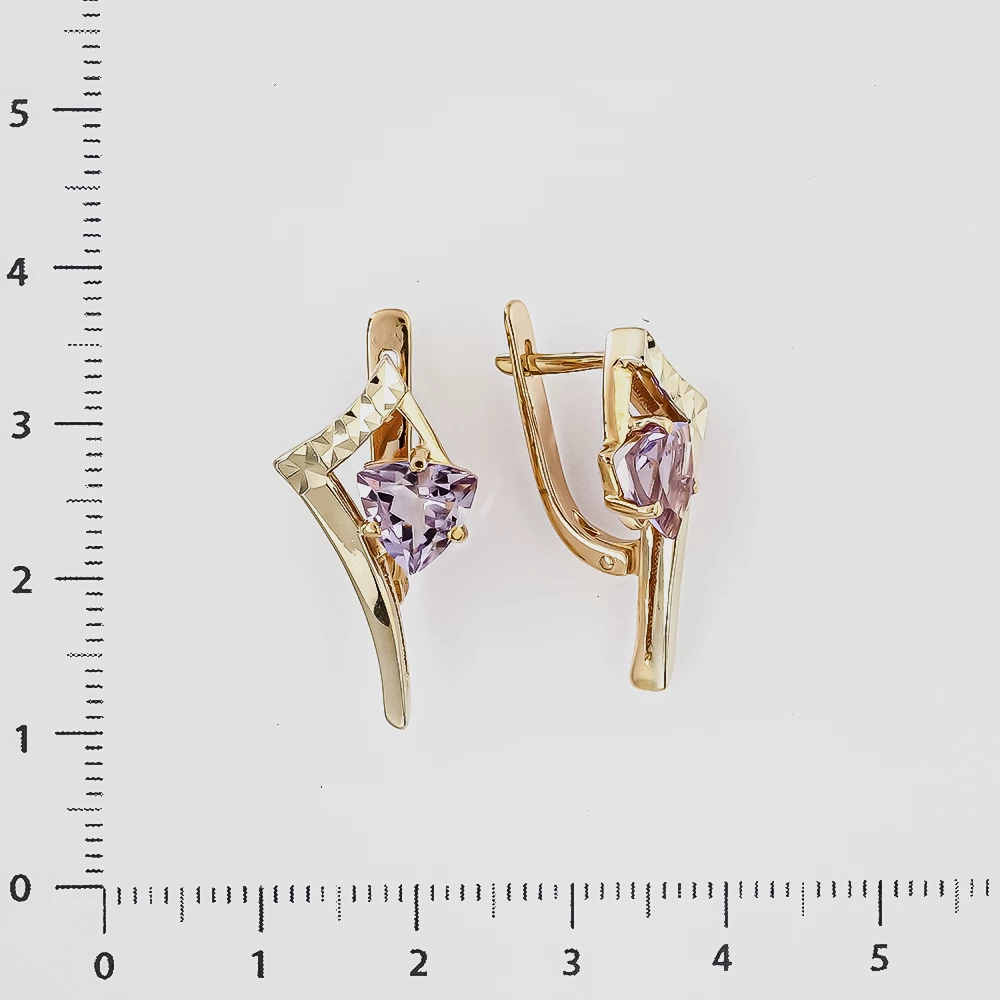 Серьги с аметистом из красного золота 585 пробы