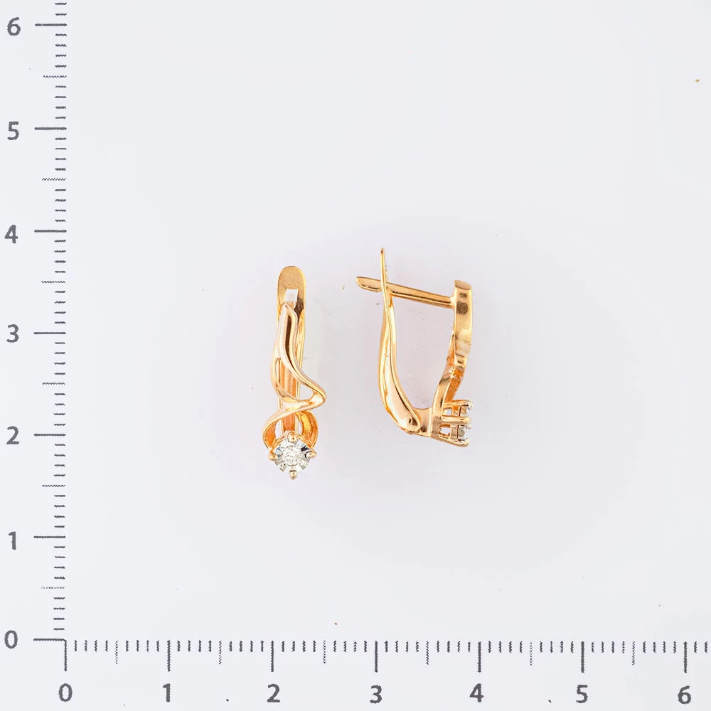 Серьги с бриллиантом из красного золота 585 пробы