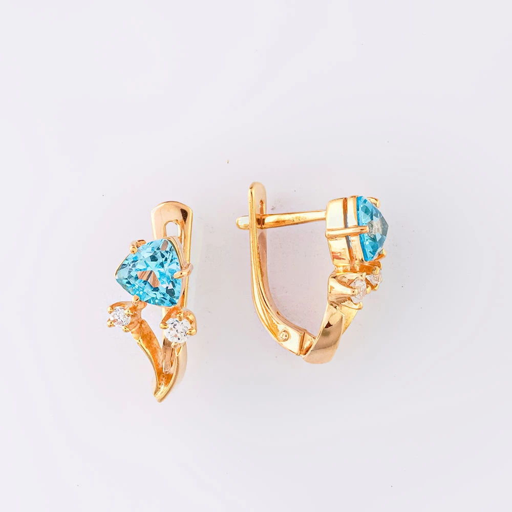Серьги с топазом из красного золота 585 пробы