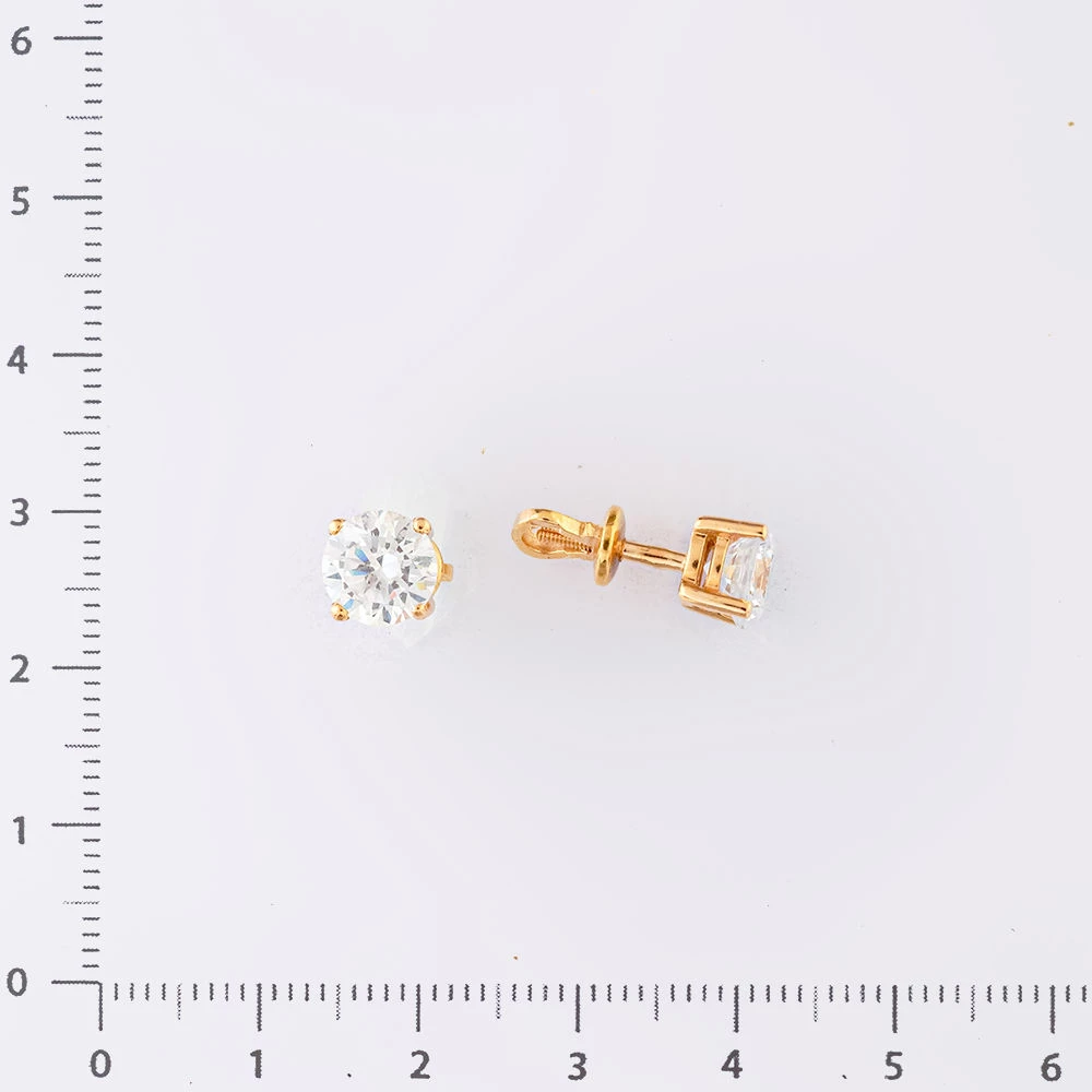 Серьги с фианитом из красного золота 585 пробы