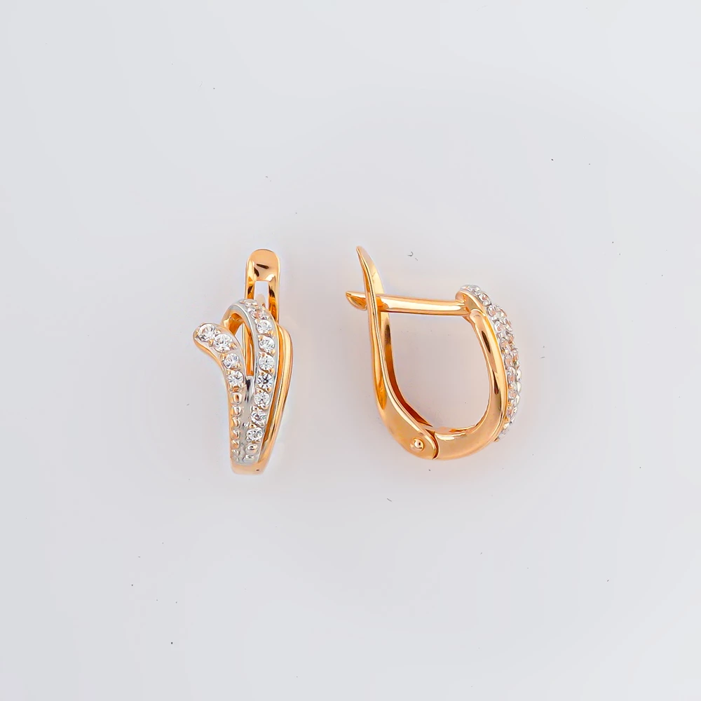 Серьги с фианитом из красного золота 585 пробы