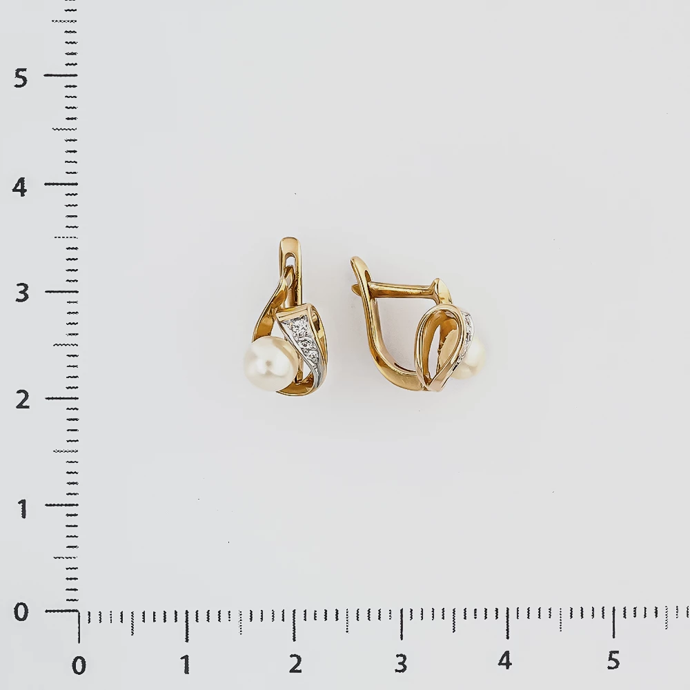 Серьги с культивированным жемчугом из красного золота 585 пробы
