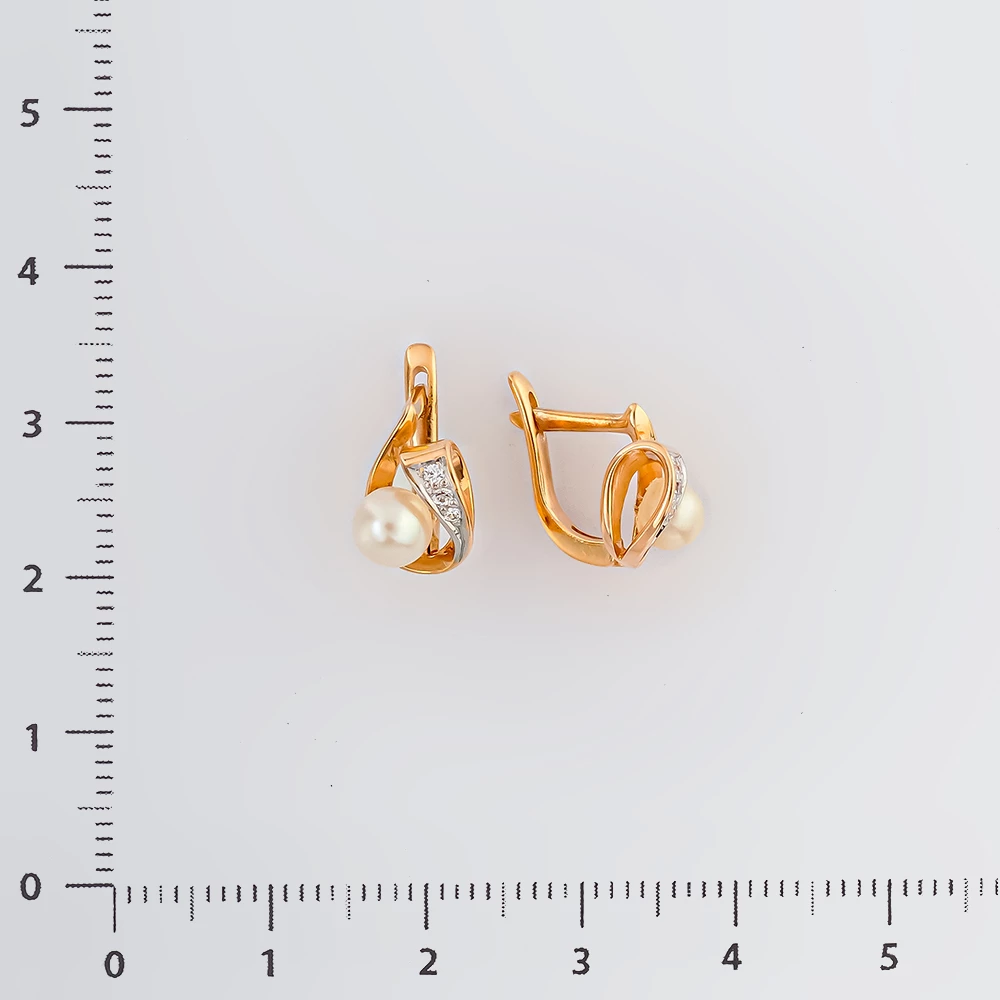 Серьги с культивированным жемчугом из красного золота 585 пробы