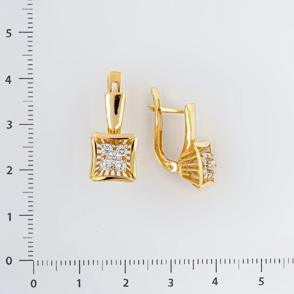 Серьги с фианитом из желтого золота 585 пробы