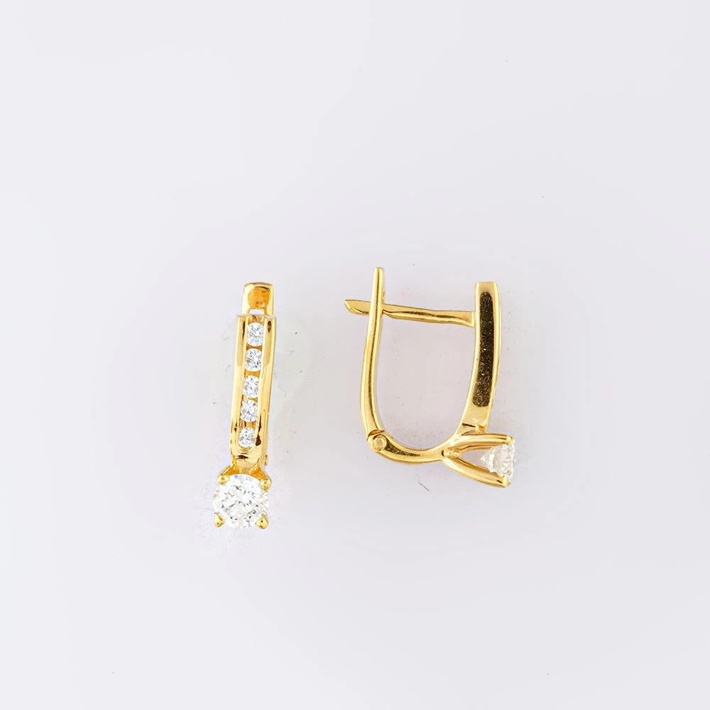 Серьги с бриллиантом из желтого золота 585 пробы