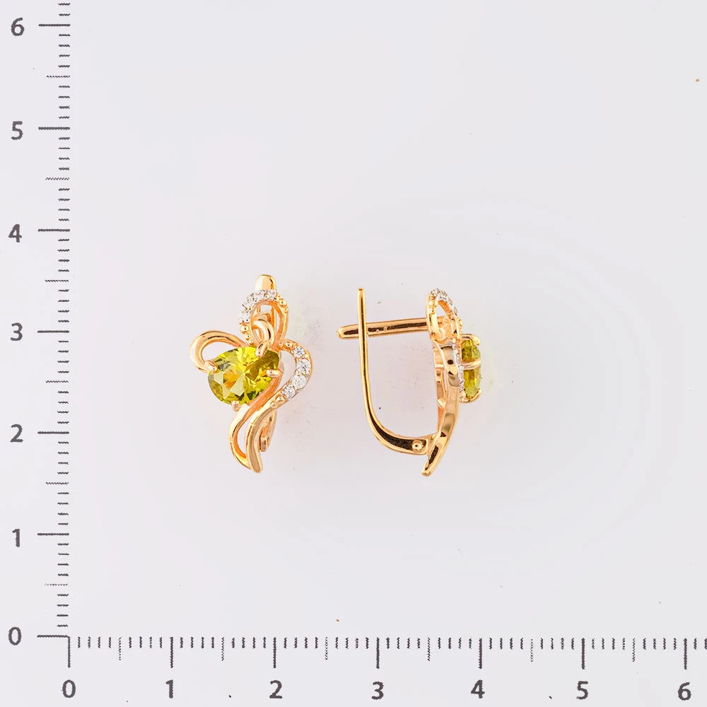 Серьги с хризолитом из красного золота 585 пробы
