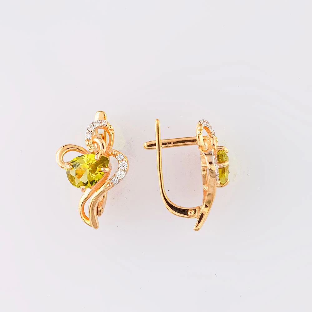 Серьги с хризолитом из красного золота 585 пробы