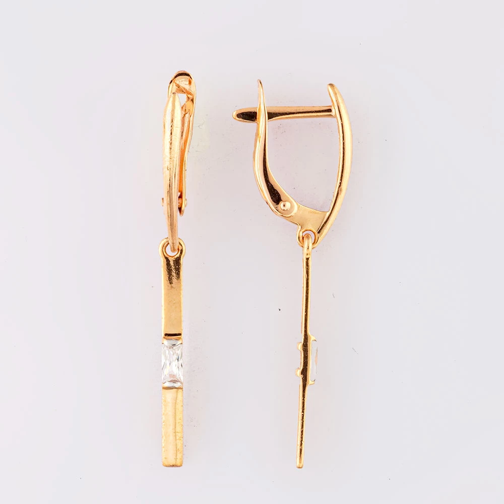 Серьги с фианитом из красного золота 585 пробы