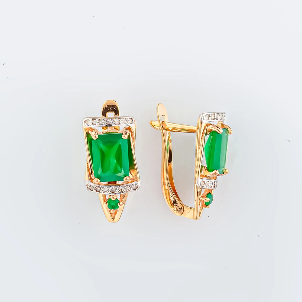 Серьги с агатом из красного золота 585 пробы