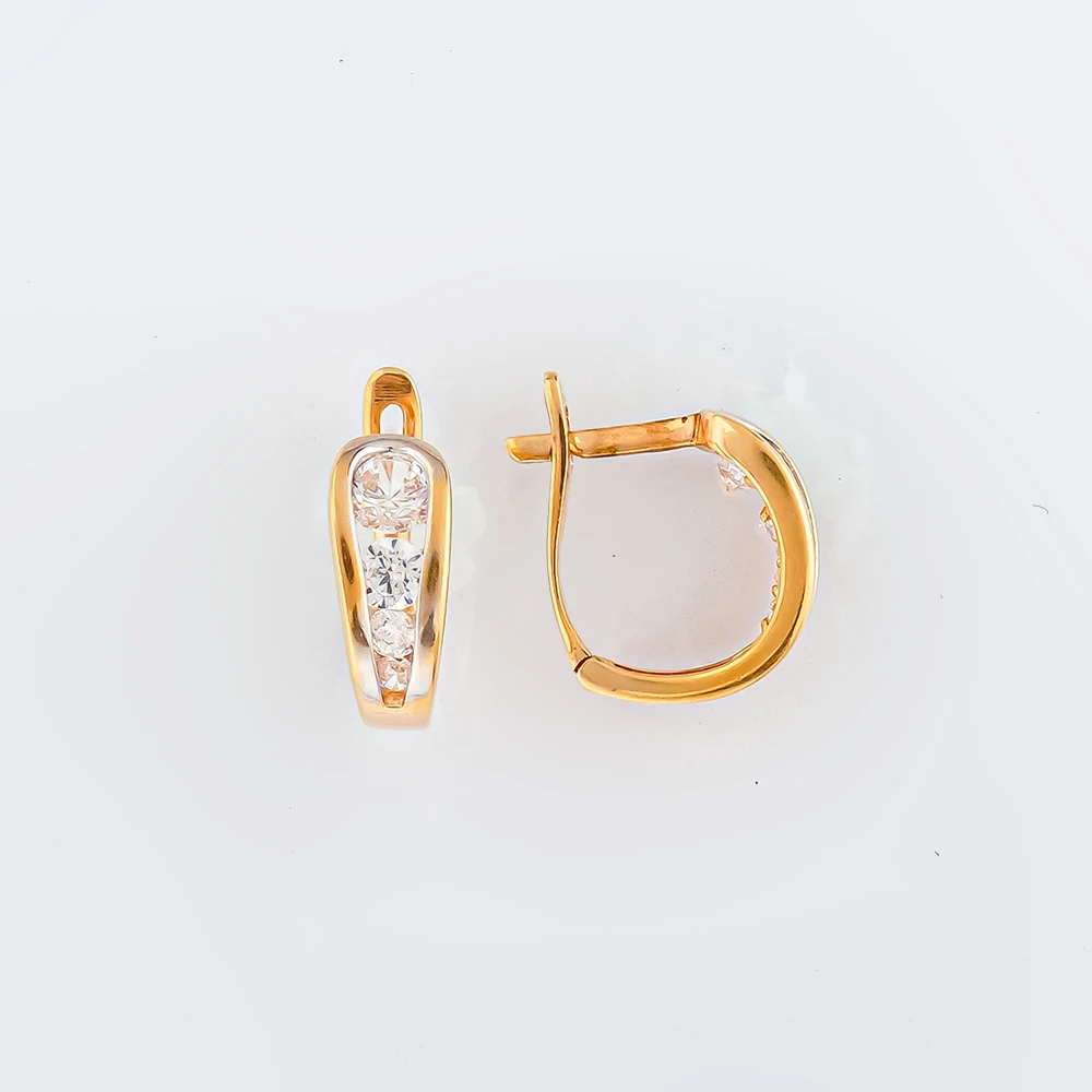 Серьги с фианитом из красного золота 585 пробы