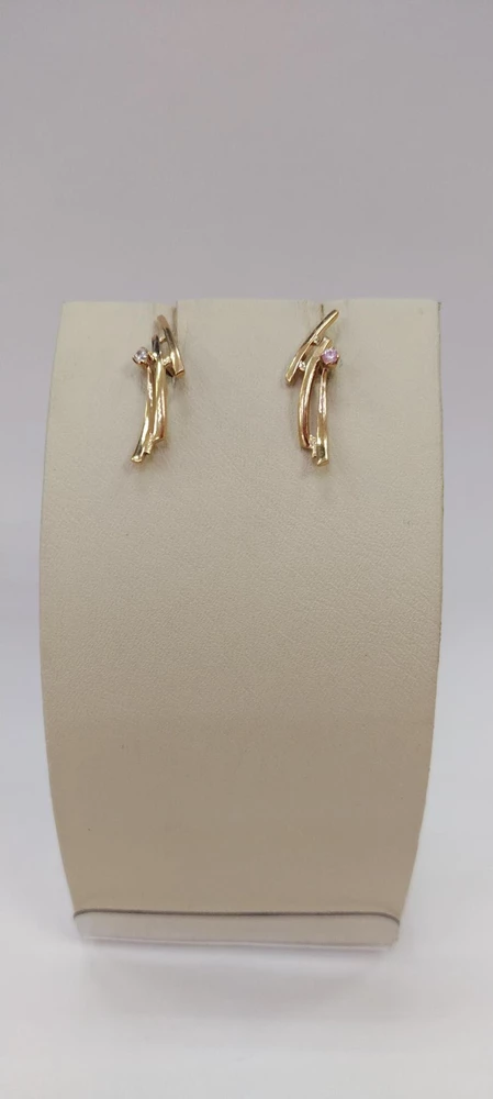 Серьги с фианитом из красного золота 585 пробы