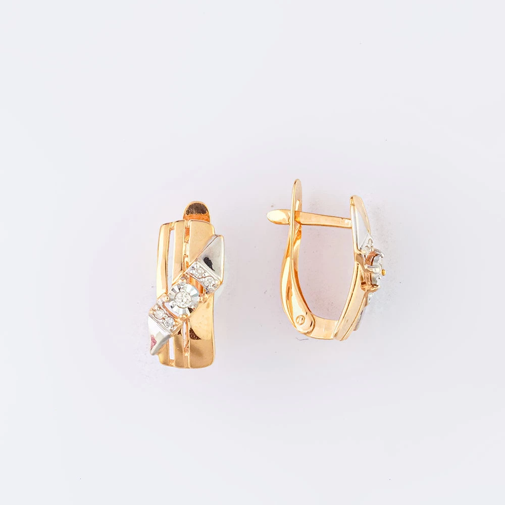 Серьги с бриллиантом из красного золота 585 пробы