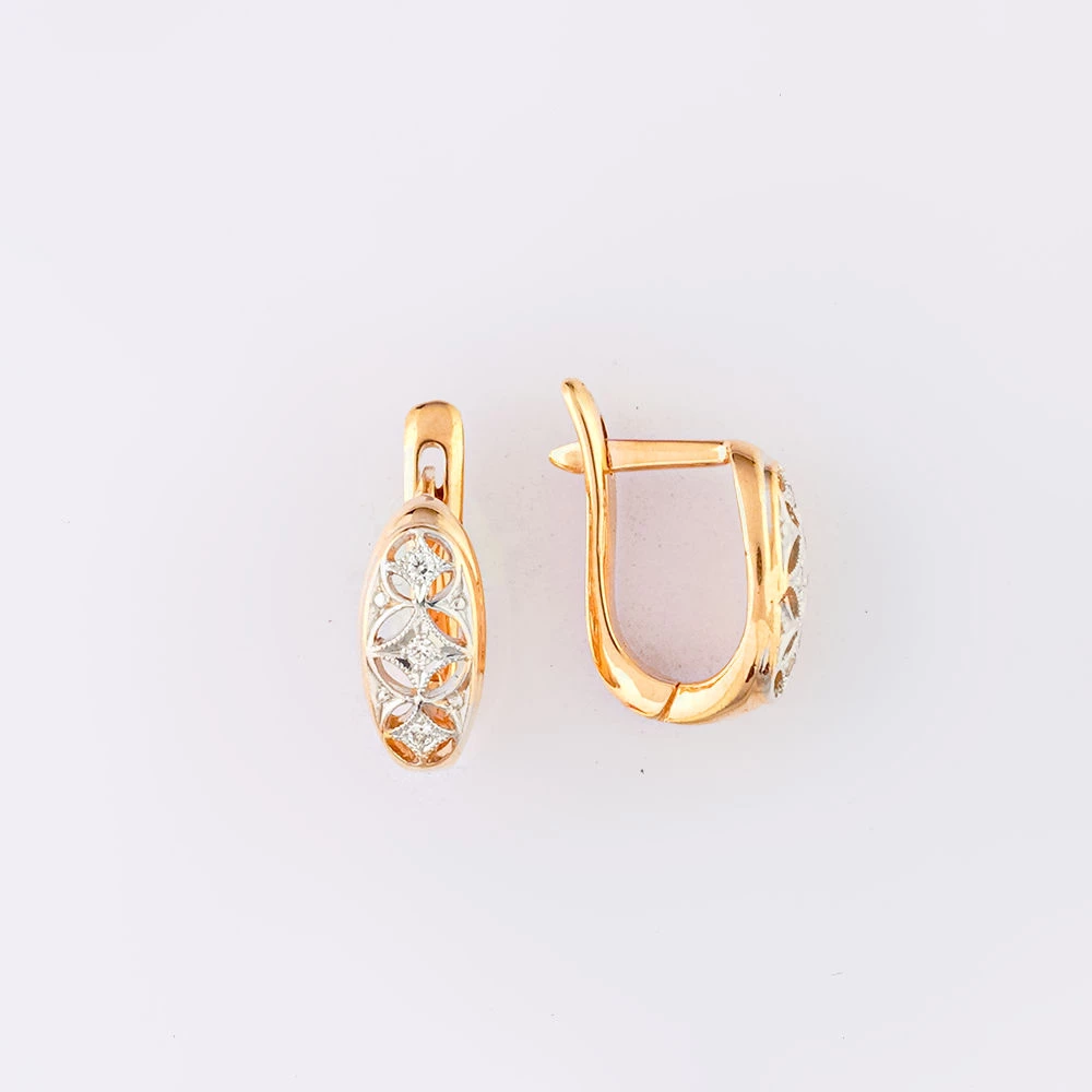 Серьги с фианитом из красного золота 585 пробы