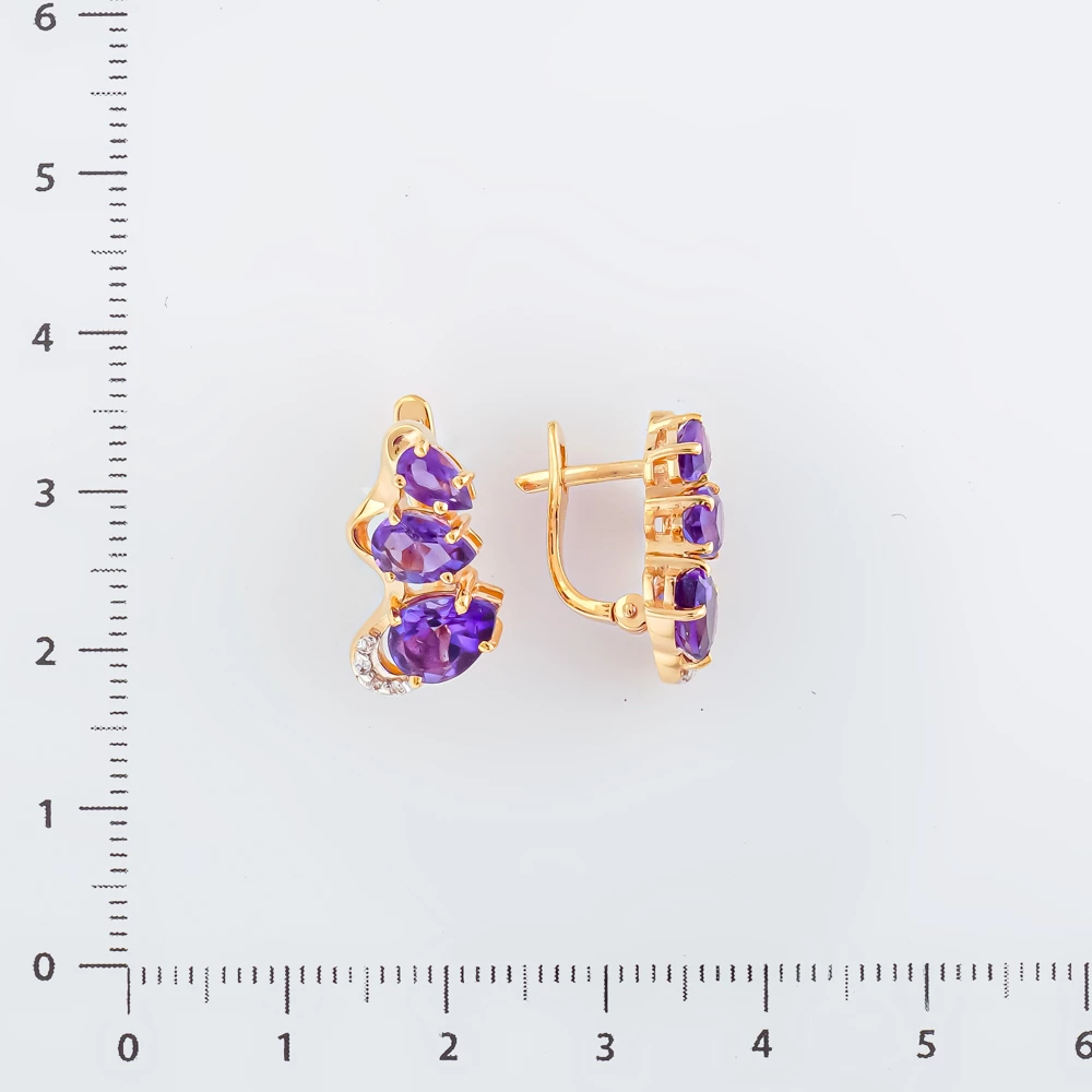 Серьги с аметистом из красного золота 585 пробы