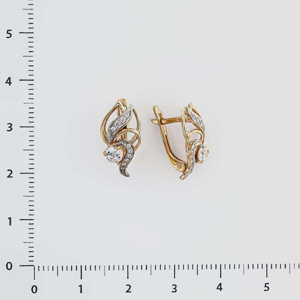 Серьги с фианитом из красного золота 585 пробы