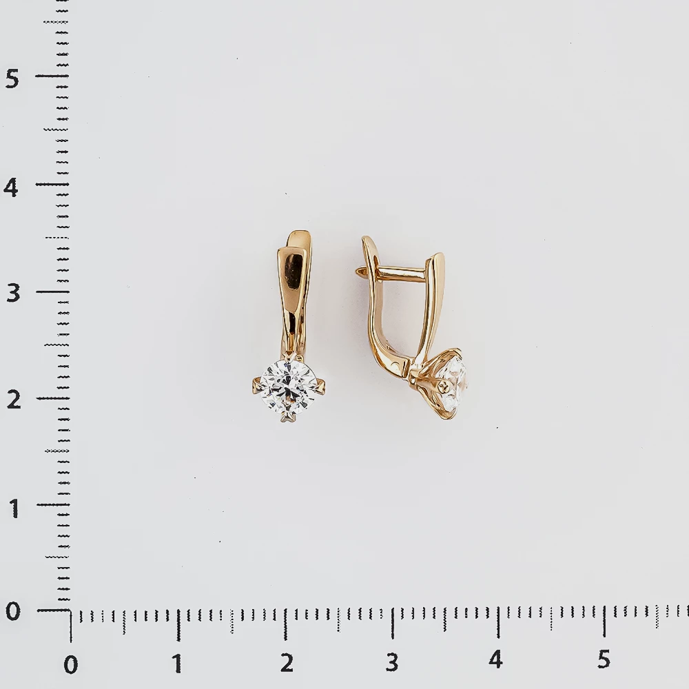 Серьги с фианитом из красного золота 585 пробы