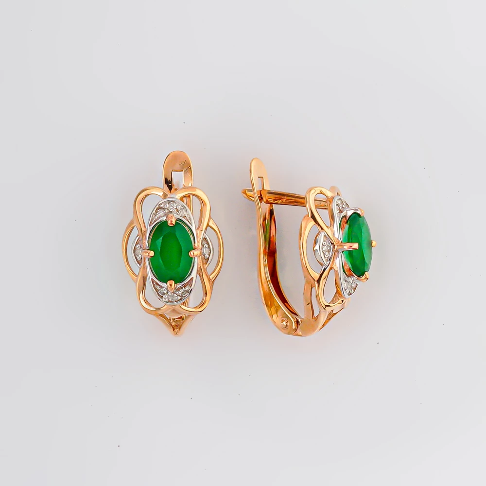 Серьги с агатом из красного золота 375 пробы