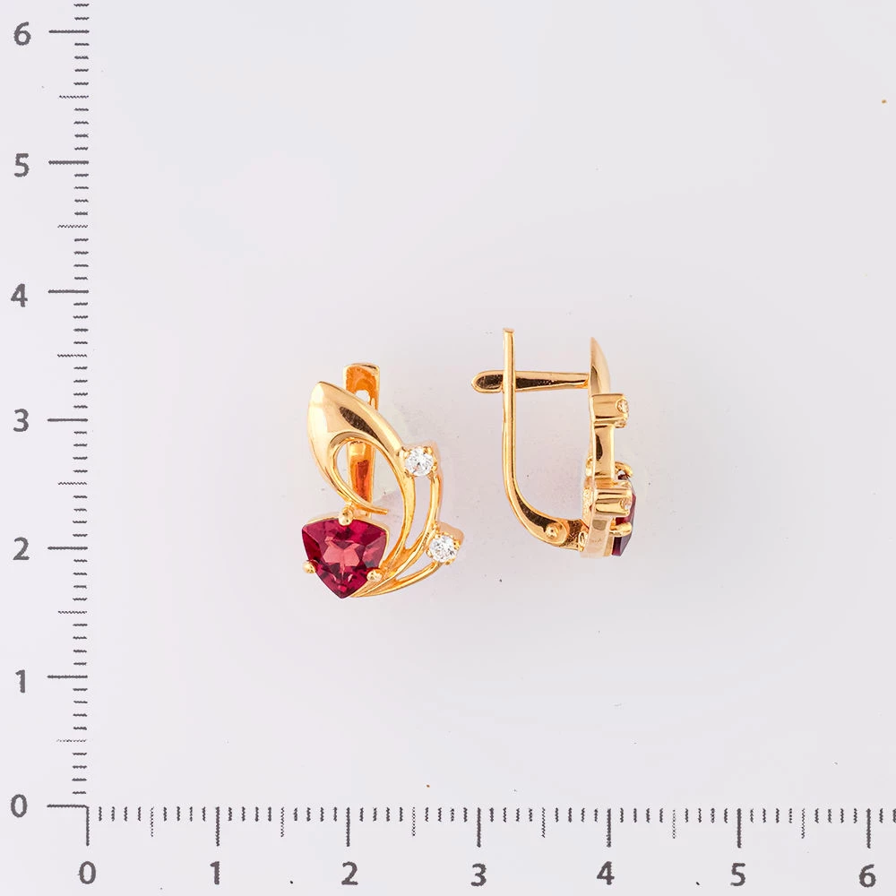 Серьги с гранатом из красного золота 585 пробы