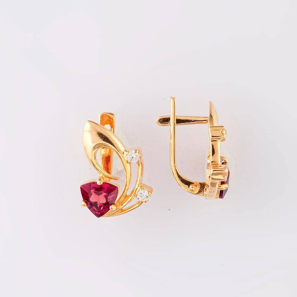 Серьги с гранатом из красного золота 585 пробы