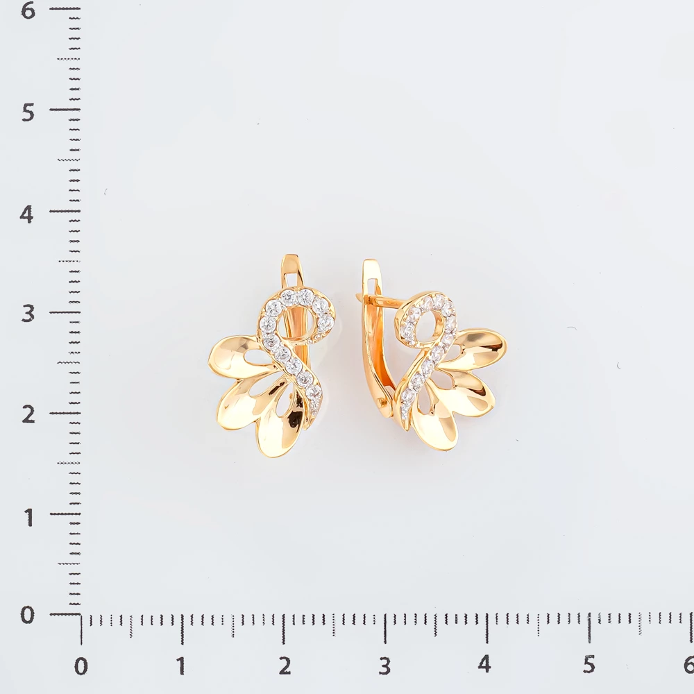 Серьги с фианитом из красного золота 585 пробы