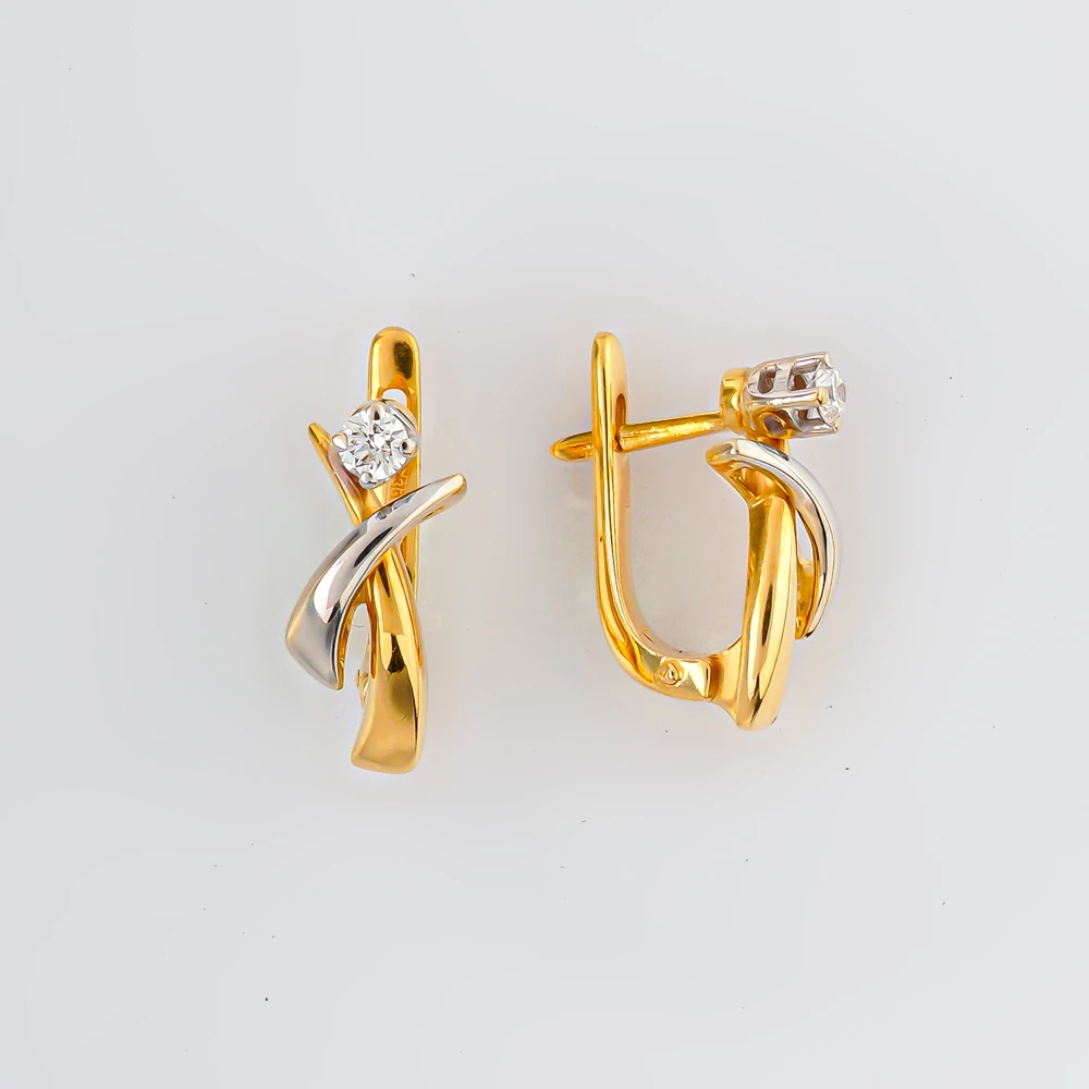 Серьги с бриллиантом из желтого золота 750 пробы