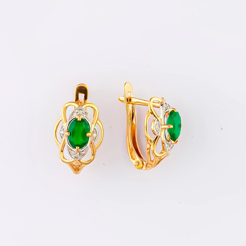 Серьги с агатом из красного золота 585 пробы