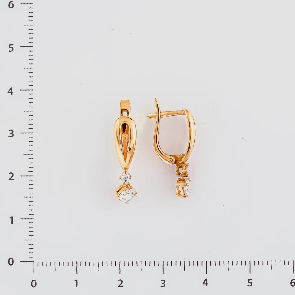 Серьги с фианитом из красного золота 585 пробы