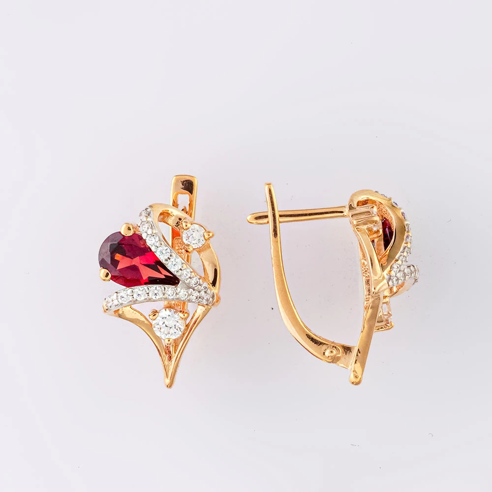 Серьги с ситаллом из красного золота 585 пробы