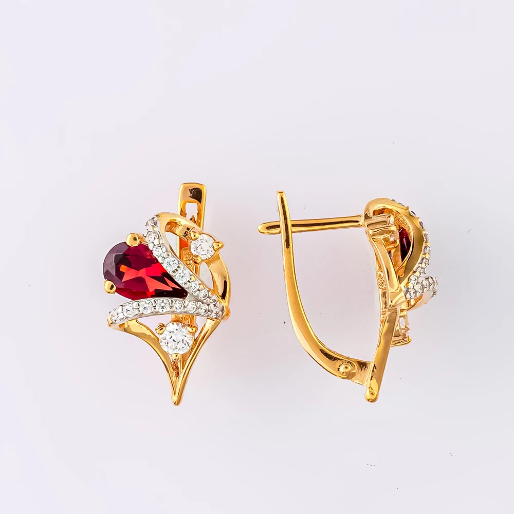 Серьги с ситаллом из красного золота 585 пробы