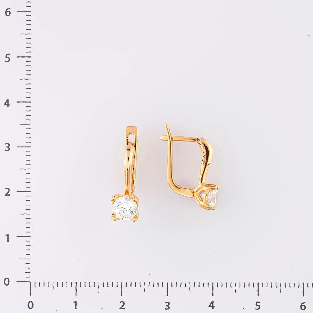 Серьги с фианитом из красного золота 585 пробы