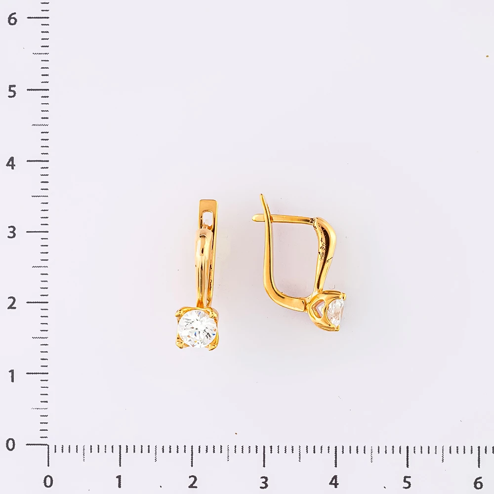 Серьги с фианитом из красного золота 585 пробы