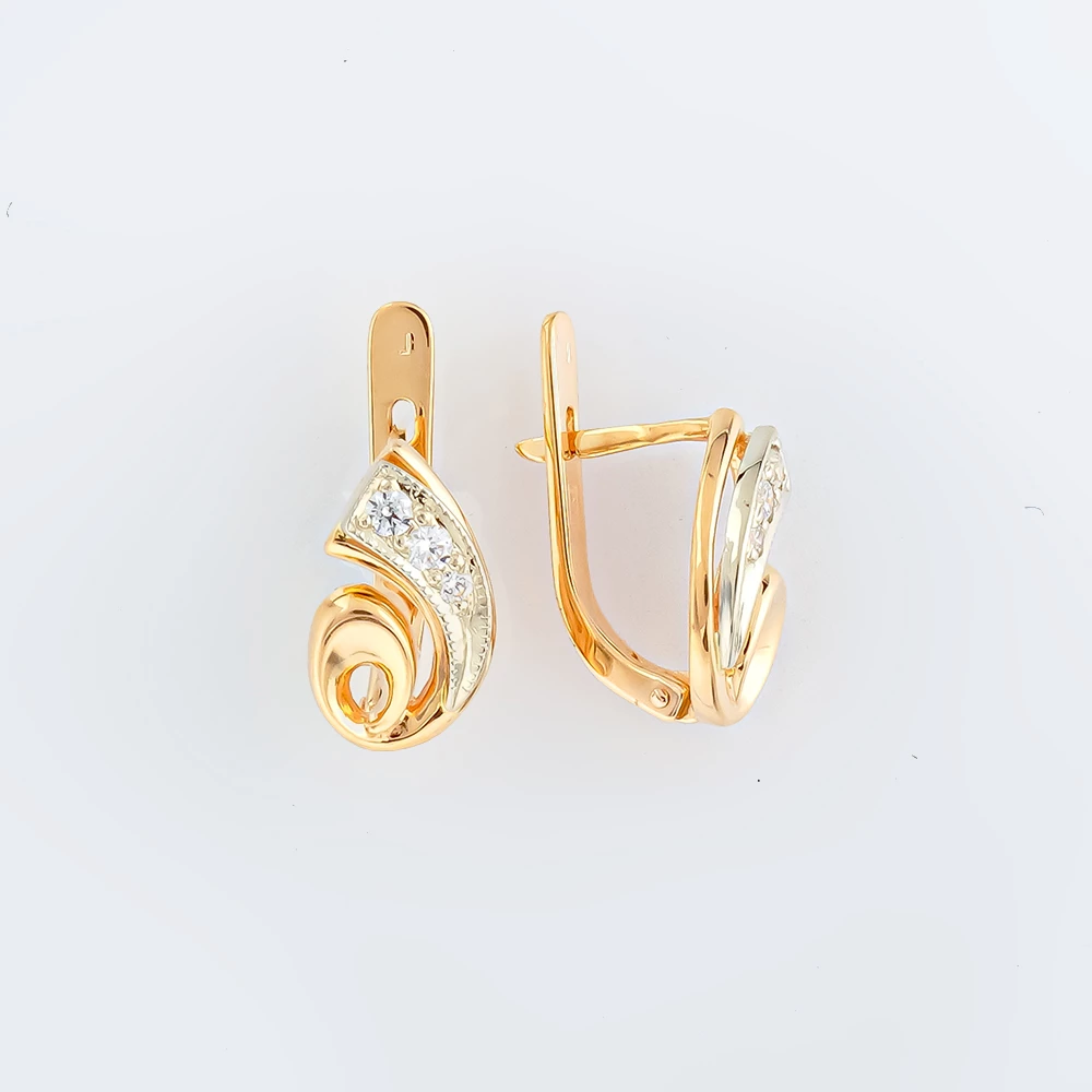 Серьги с фианитом из красного золота 585 пробы