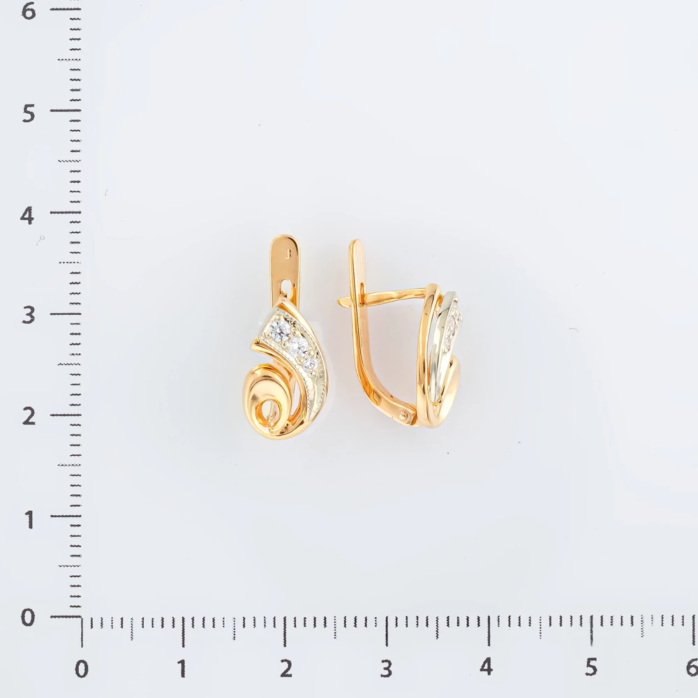 Серьги с фианитом из красного золота 585 пробы