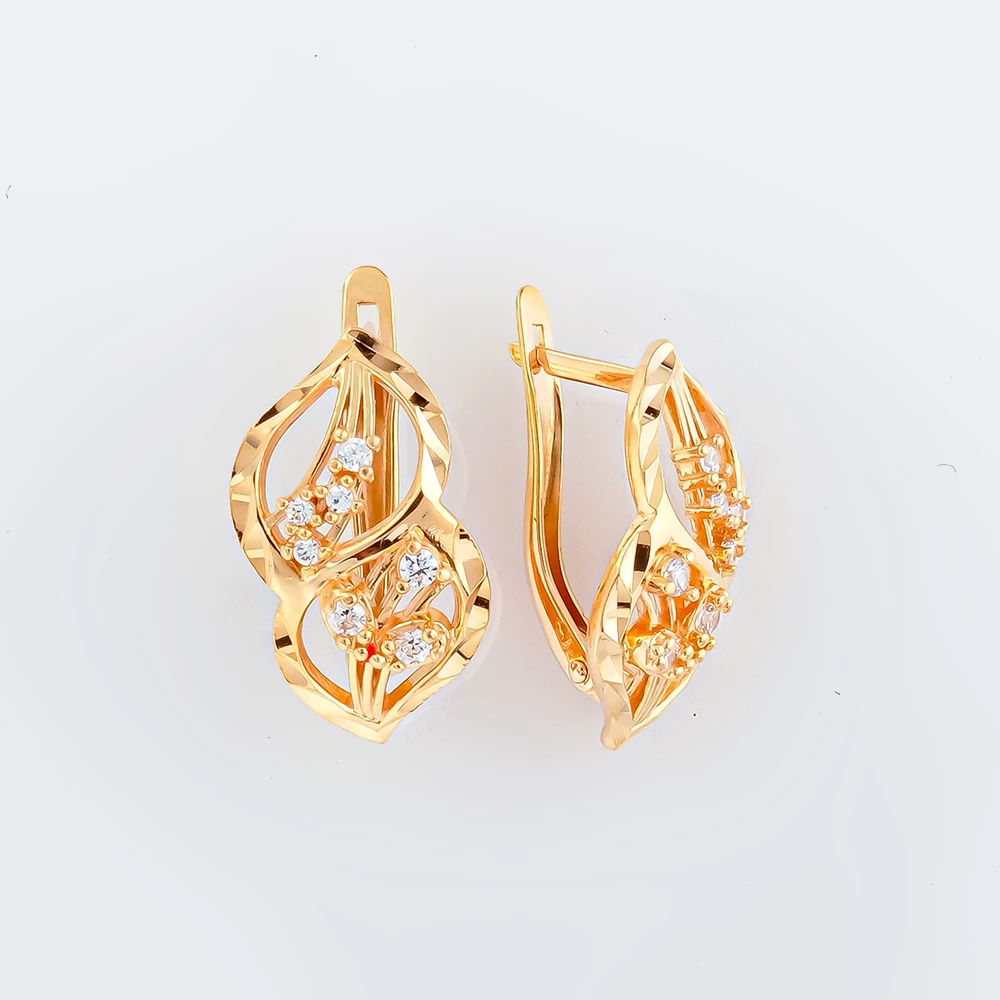 Серьги с фианитом из красного золота 585 пробы