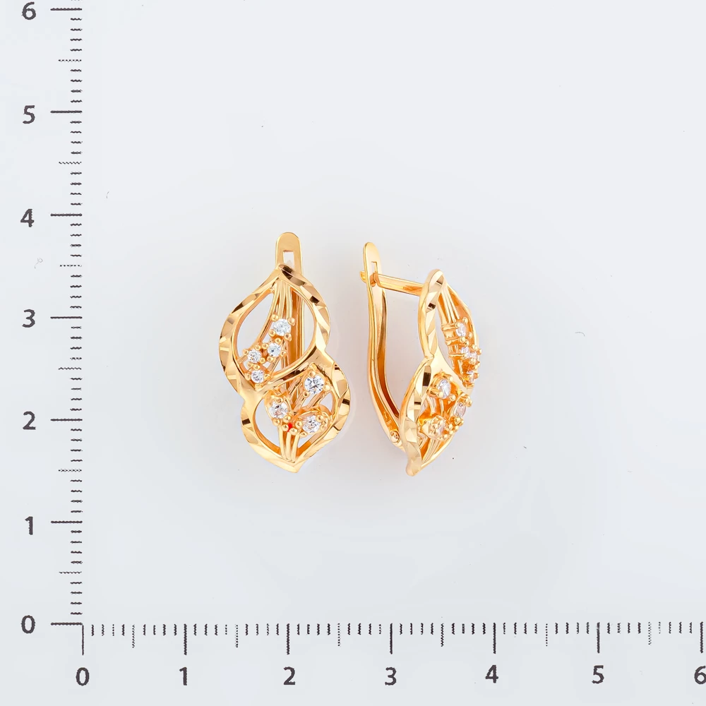 Серьги с фианитом из красного золота 585 пробы