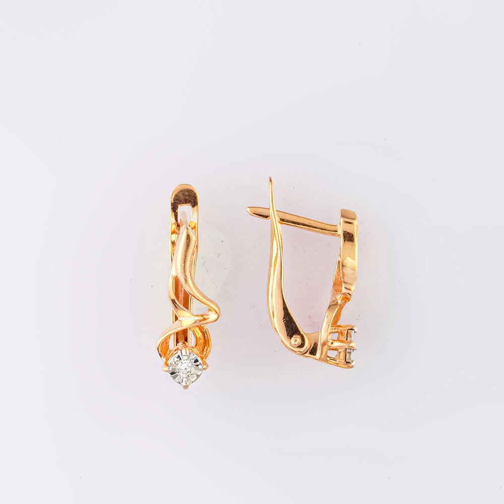 Серьги с бриллиантом из красного золота 585 пробы