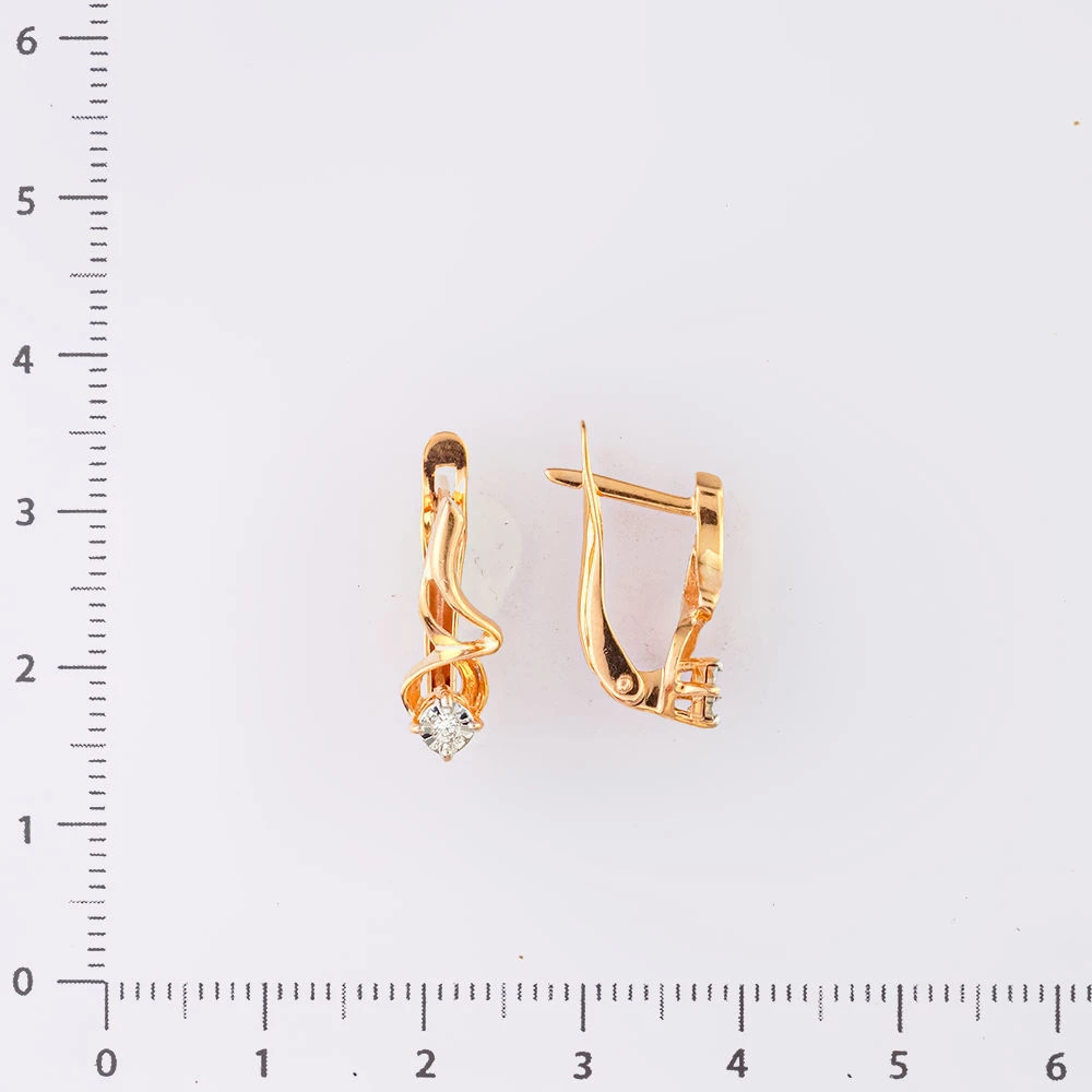 Серьги с бриллиантом из красного золота 585 пробы