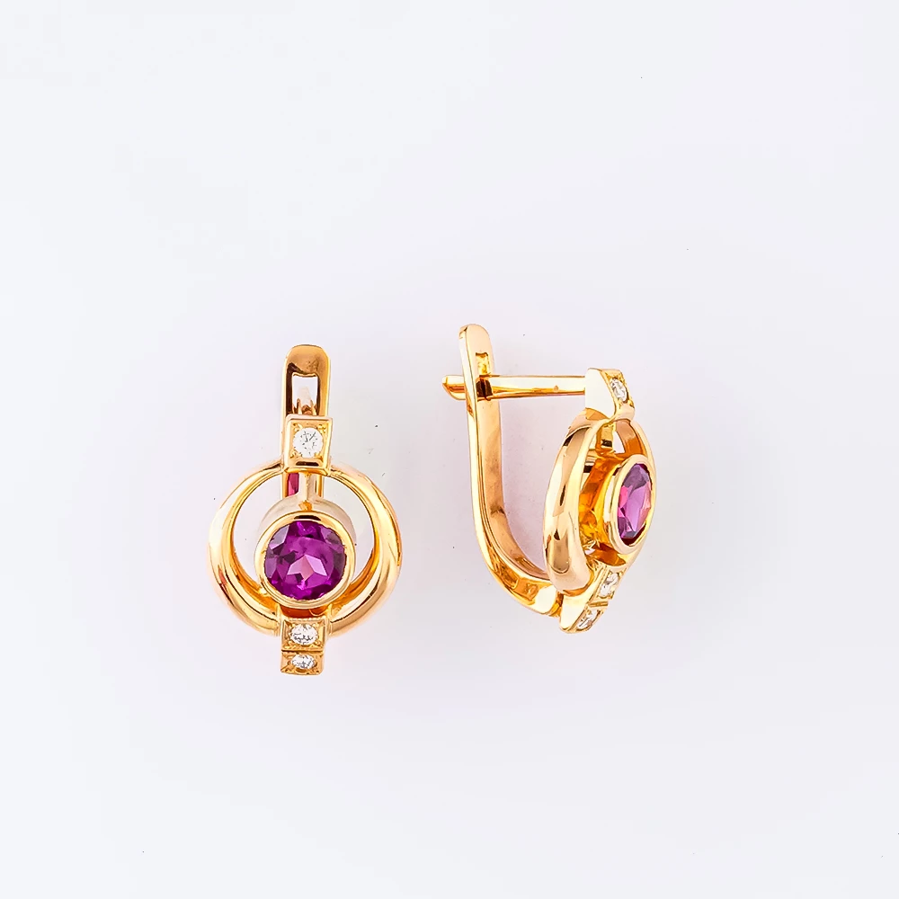 Серьги с ситаллом из красного золота 585 пробы